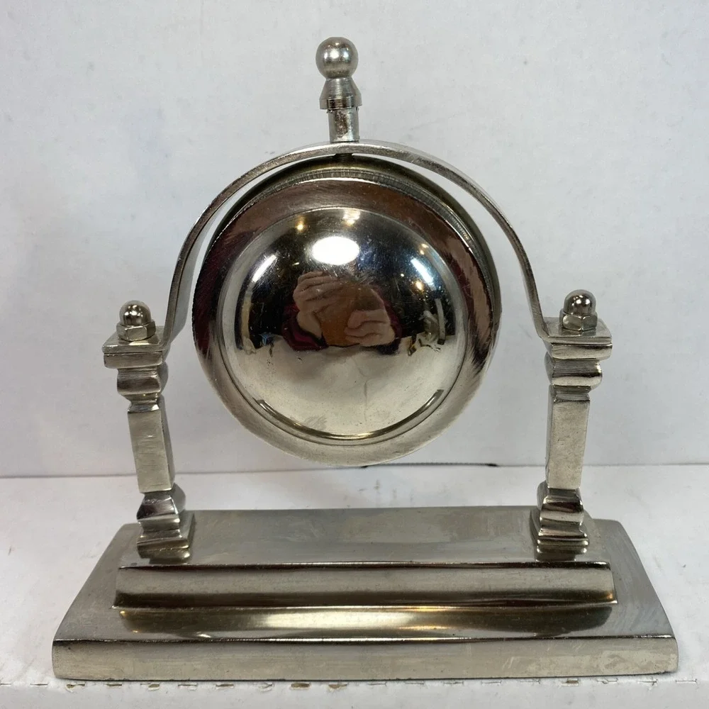 Table Clock Swing Mid Century Home Accent - Desk Display ~ Silver  ~ Clock Works